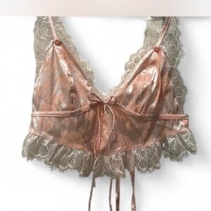 For Love And Lemons Pink Satin Lace Chemise